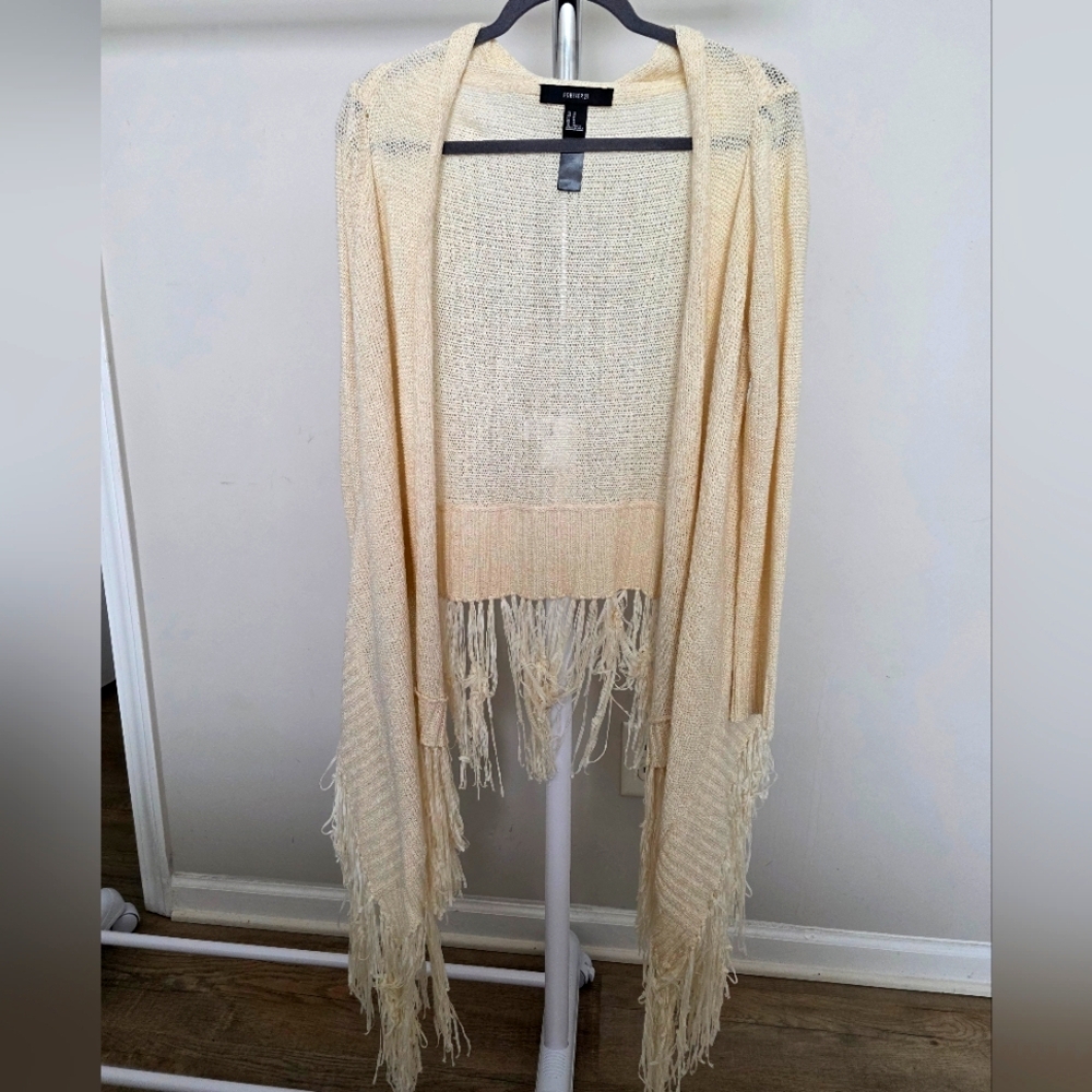Cream Fringe Open Cardigan Forever 21 Size M